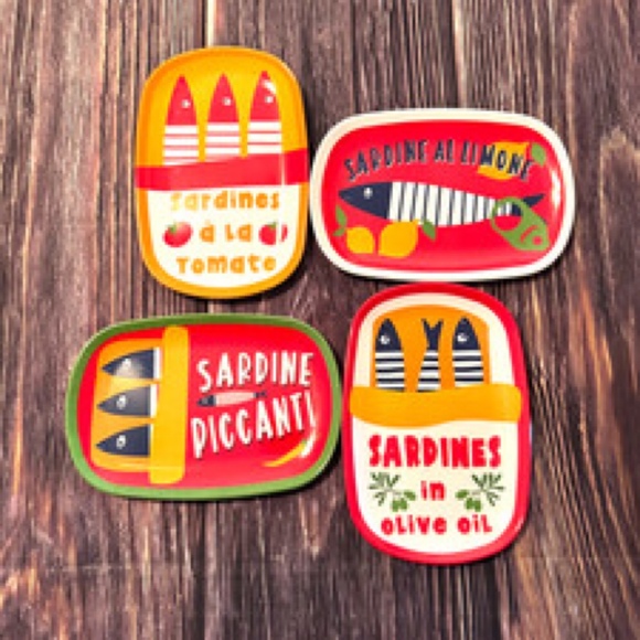 C&C California Home Set of 4 Melamine Plates Sardines Canned Fish Appetizer - Picture 1 of 4